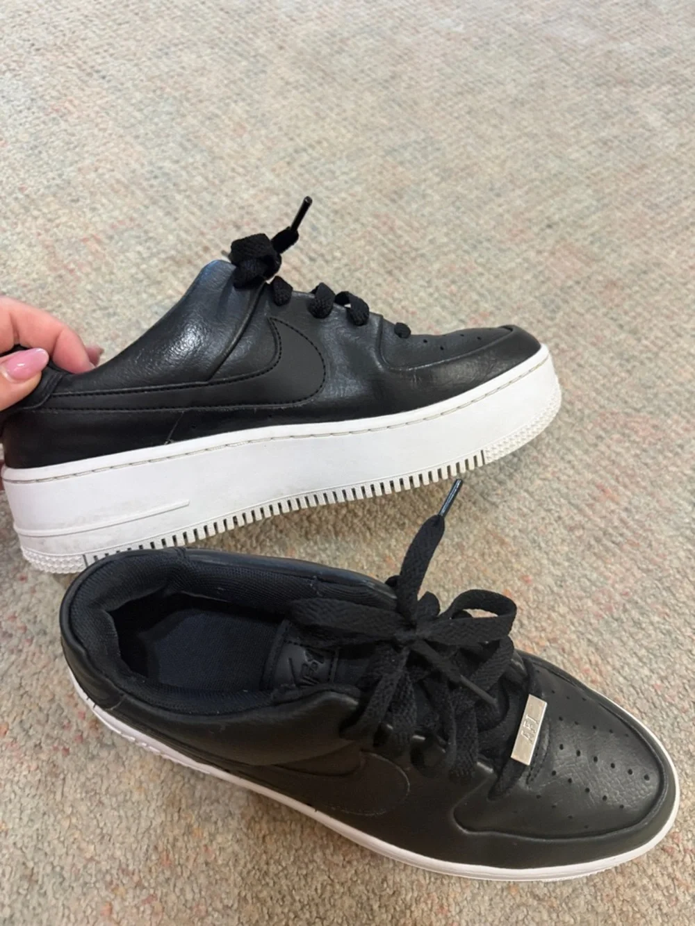 Nike Women's Black Leather AF1 with White Sole